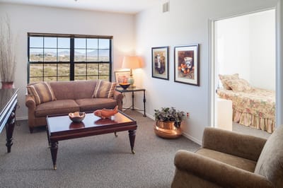 Bright, welcoming living room with a view
