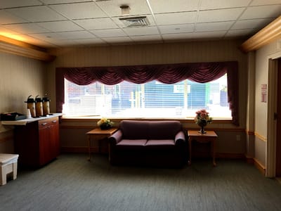Common area with a couch and refreshments