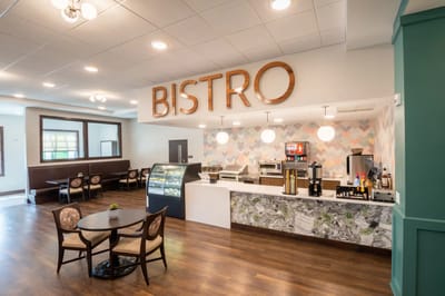 Interior view of a bistro area with seating