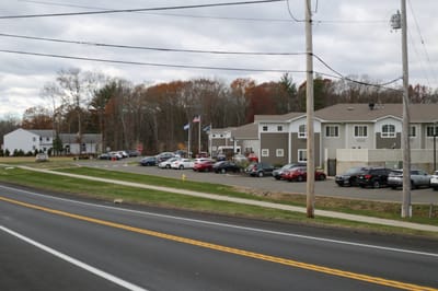 Exterior view of The Landing of North Haven with parking lot