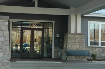 Entrance of the Revel Eagle facility with stone architecture