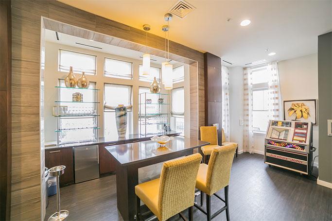Bright and modern common area with seating