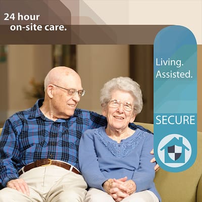 Promotional graphic featuring assisted living tagline