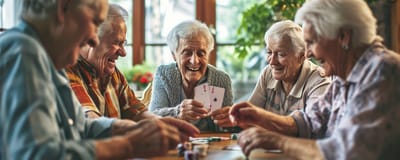 Residents enjoying a card game in a common area
