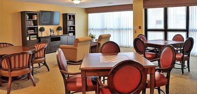 Common area with seating and game tables