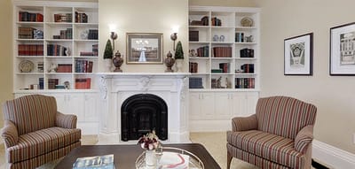 Cozy interior with bookshelves and seating area