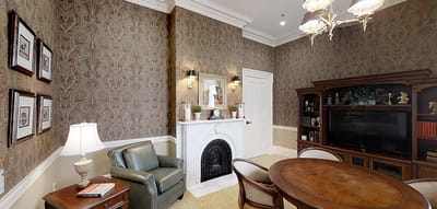 Interior view of a cozy common area with furniture