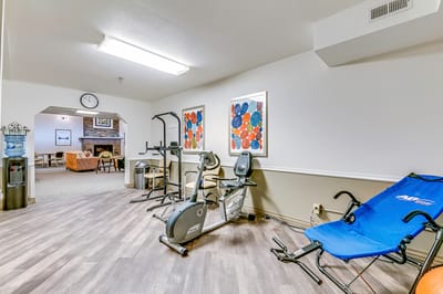 Interior fitness area with exercise equipment