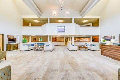 Interior view of a common area with seating