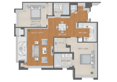 Architectural floor plan of a residential unit