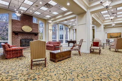 Interior view of a common area with seating