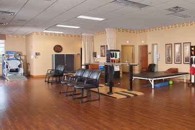 Interior view of a rehabilitation area with equipment