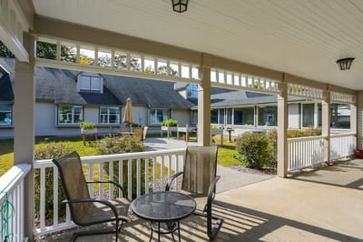 Patio area with chairs overlooking the facility