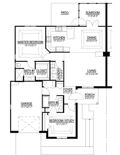 Architectural floor plan of a residential layout