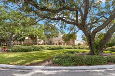 Exterior view of The Barrington surrounded by greenery