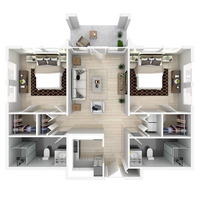 Architectural floor plan of a shared living unit