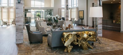 Bright and welcoming lobby area with stylish furniture.