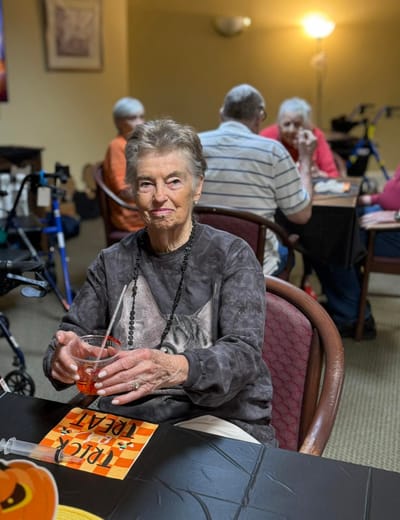 Residents enjoying a Halloween-themed gathering