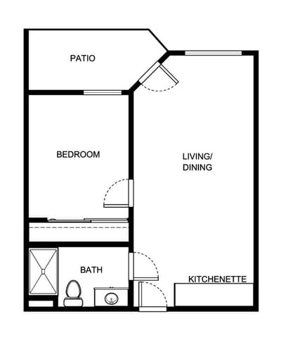 Floor plan of a living unit with patio