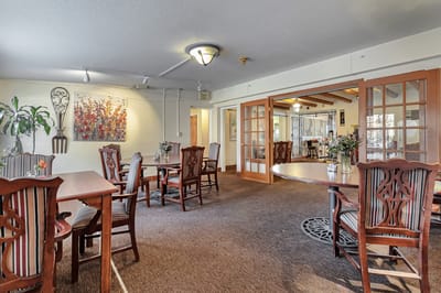 Common area with seating and art displays