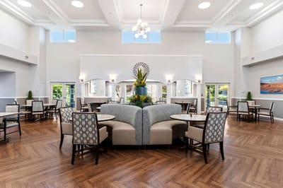 Bright and spacious common area with seating