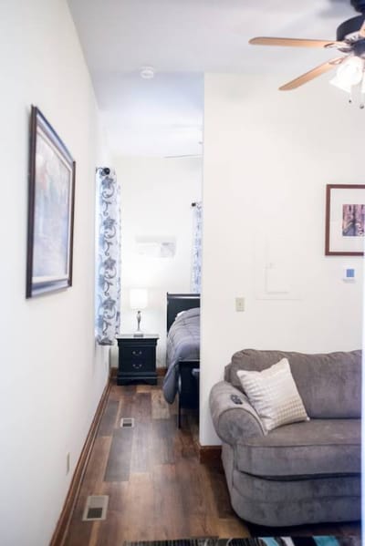 Interior view of a resident room with a couch