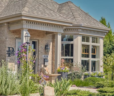 Exterior view of a building with landscaped garden