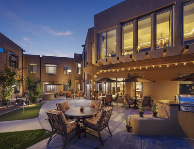 Outdoor patio area of a senior living facility