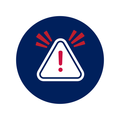 Alert symbol in a blue circle