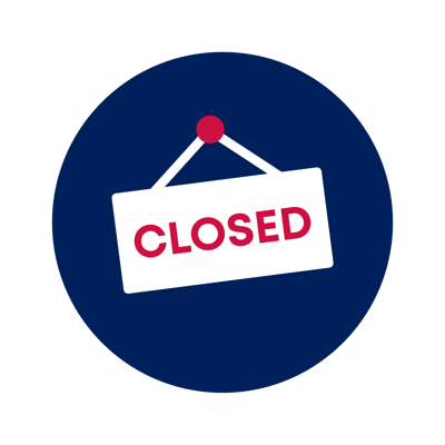 Closed sign on a blue background.