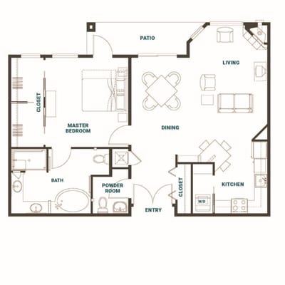 Architectural floor plan of a senior living space