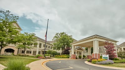 Entrance of the Peterson Meadows facility with landscaped gardens