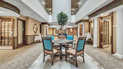 Common area with seating and indoor plants