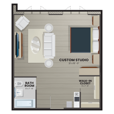 Architectural floor plan of a custom studio