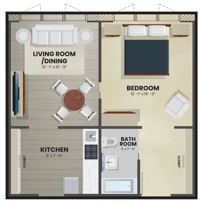 Architectural floor plan of a resident unit