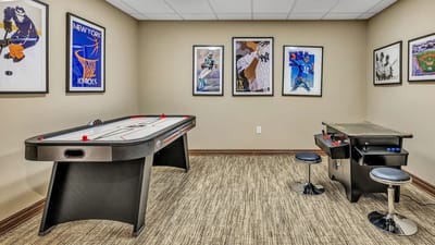 Game room with air hockey and arcade games