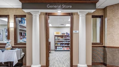 Interior view of a general store entrance in the facility