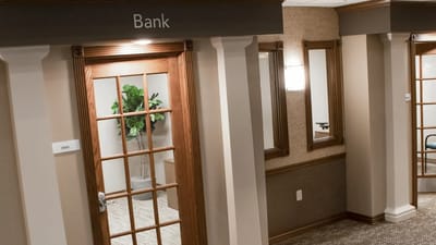 Interior view of the bank area in the facility