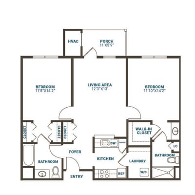 Architectural floor plan of a living unit