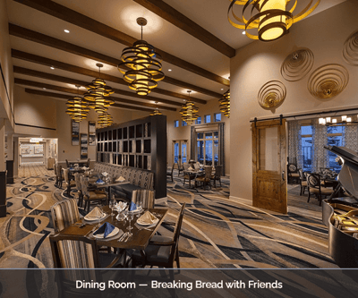 Elegant dining room with stylish decor and lighting