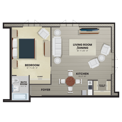 Architectural floor plan of a resident unit