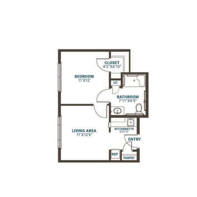 Architectural floor plan of a resident unit