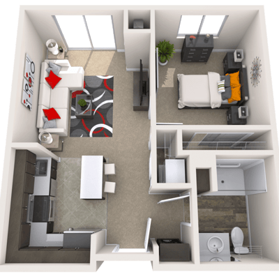 Floor plan of a one-bedroom apartment layout