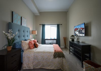 Brightly decorated private resident room
