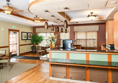 Interior view of a common area with seating and decor