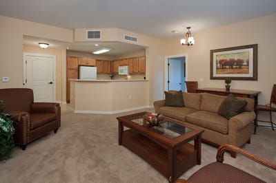 Cozy living room in a senior living facility apartment