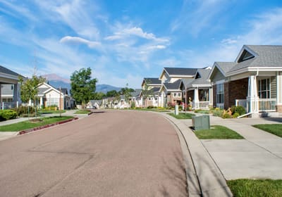 Residential street view of a senior living community