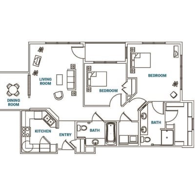 Architectural floor plan of a resident unit