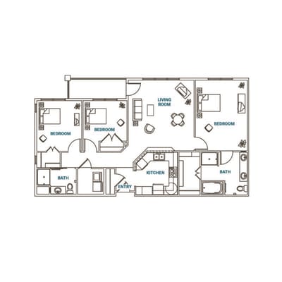 Architectural floor plan of a resident unit layout