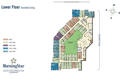 Architectural floor plan of assisted living facility